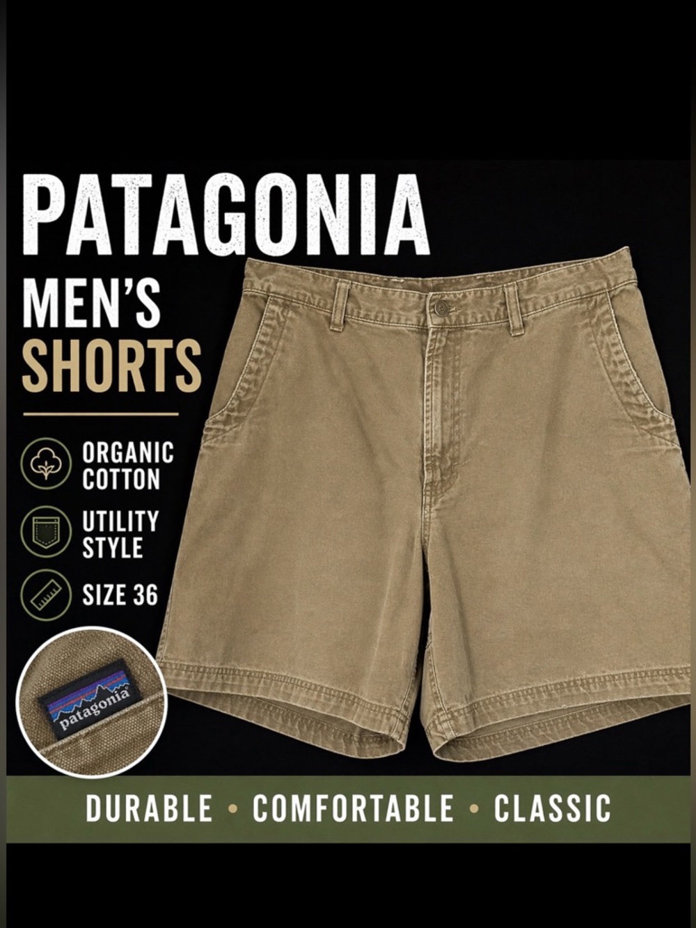 Patagonia Men’s Organic Cotton Utility Shorts Size 36 Khaki Stand Up Style